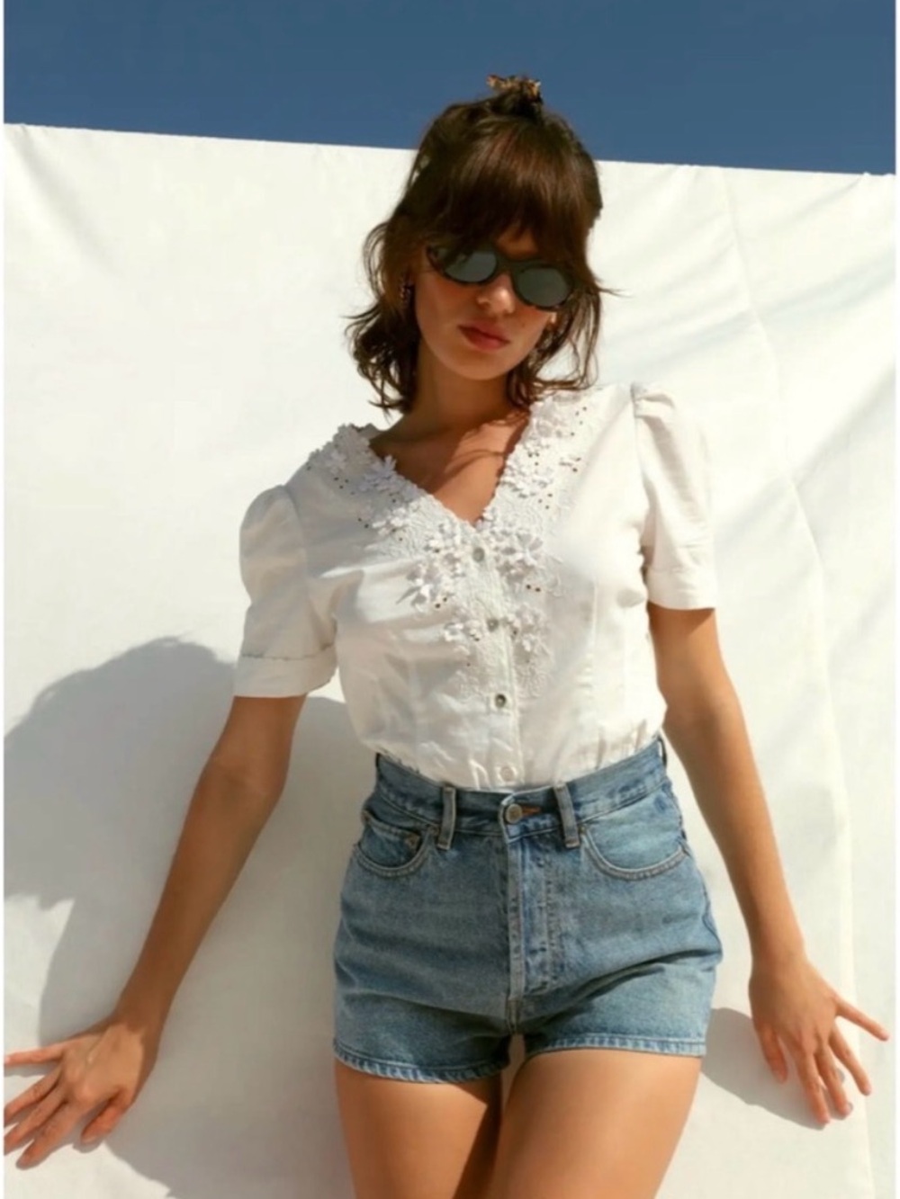 New Rouje Paris High Waisted Denim Shorts Adam size 2 FR34 - Picture 2 of 15